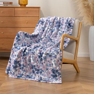 Blue Floral Blanket: A Soft Watercolor Garden Design for Your Couch