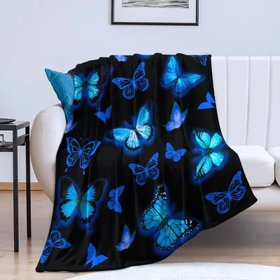 Glowing Butterfly Blanket: Blue Insect Pattern for Nature Lovers