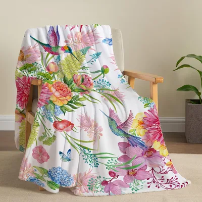 Floral Hummingbird Blanket: Watercolor Birds and Garden Flowers