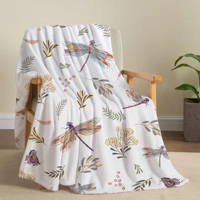 Botanical Dragonfly Blanket: Watercolor Insects and Floral Pattern