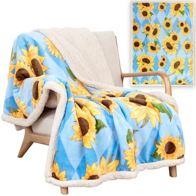 Sunflowers on Blue Diamond Blanket: Floral Throw for Garden Lovers