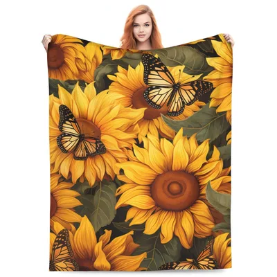 Sunflowers and Monarch Butterflies Blanket