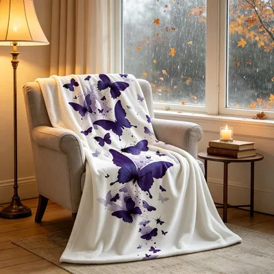 Purple Butterfly Pattern Blanket: Elegant Insect Art for Cozy Spaces