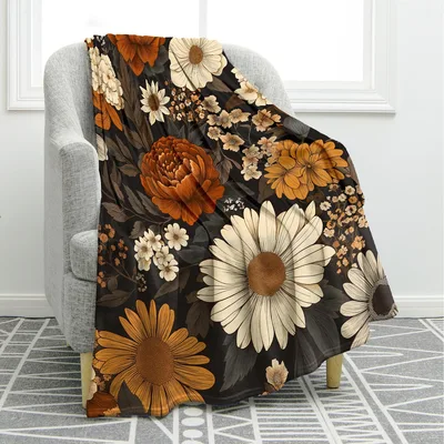 Vintage Floral Pattern Blanket: Retro Daisies and Rust Blooms