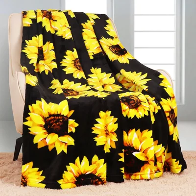 Sunflower Floral Pattern Blanket features vibrant yellow