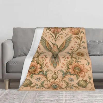Hummingbird Vintage Floral Design Blanket for Nature Lovers