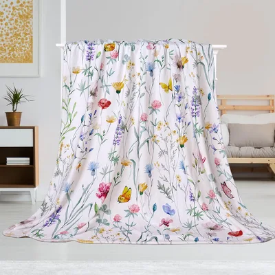 Watercolor Wildflower Butterfly Blanket features a soft