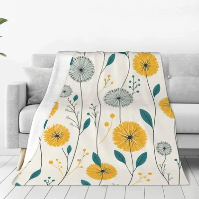 Dandelion Floral Pattern Blanket: Yellow and Teal Wildflower Design