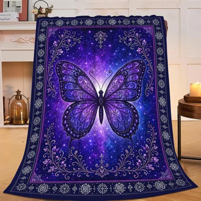 Purple Butterfly Galaxy Blanket featuring an ornate cosmic insect