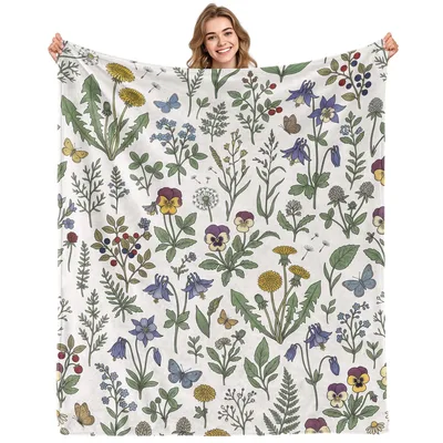 Wildflower Botanical Floral Blanket: Vintage Meadow Illustration