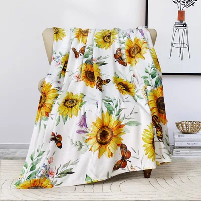 Sunflower Butterfly Garden Blanket: Bright Floral and Butterfly Print