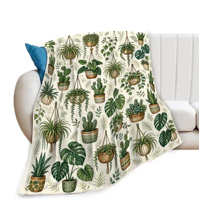 Houseplants Cactus Pattern Blanket: Botanical Throw for Plant Lovers
