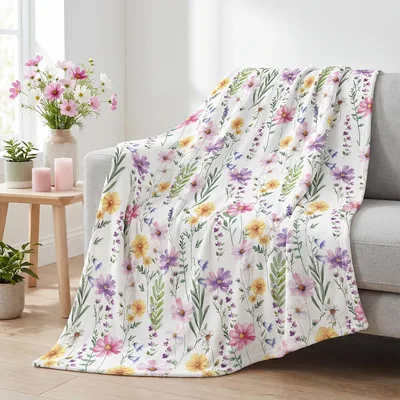 Watercolor Wildflowers Floral Blanket: Soft Garden Print for Cozy Days