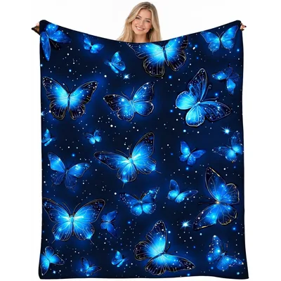 Blue Butterflies Pattern Blanket: Glowing Blue Moth Design