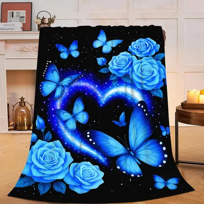 Blue Butterflies Roses Blanket: A Glowing Heart of Blue Floral Art