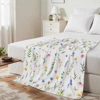Watercolor Wildflower Floral Blanket featuring scattered poppies