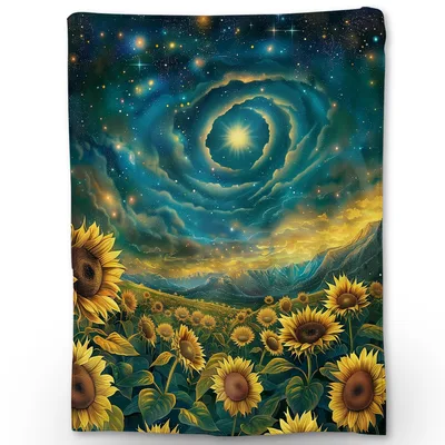 Sunflowers Starry Night Blanket: Cosmic Sunflower Field Art