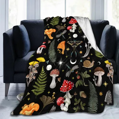 Mushroom Forest Pattern Blanket featuring red toadstools