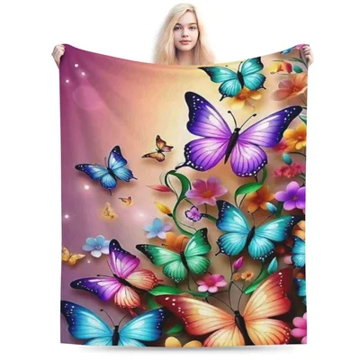 Butterfly Flowers Design Blanket features vibrant purple
