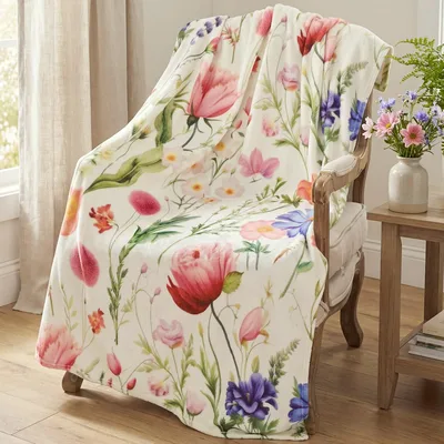 Watercolor Wildflowers Print Blanket for Nature Lovers