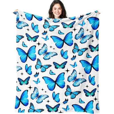 Blue Butterfly Pattern Blanket featuring electric blue moths