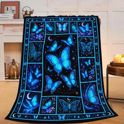 Blue Butterfly Night Blanket: Glowing Blue Moth and Moon Design