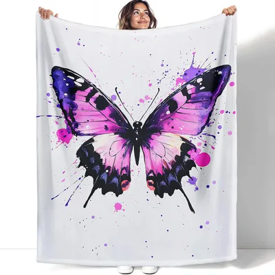 Butterfly Watercolor Art Blanket: Vibrant Purple Insect Design