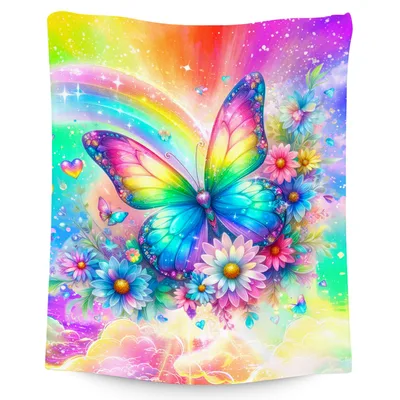 Rainbow Butterfly Flowers Blanket