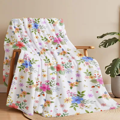 Watercolor Wildflower Floral Pattern Blanket for Nature Lovers