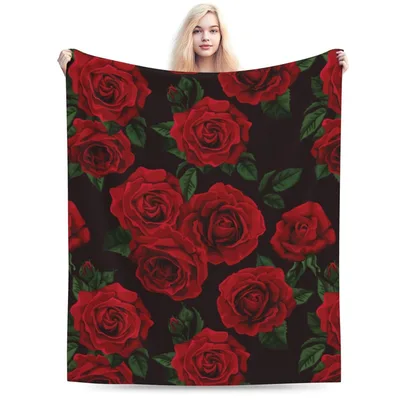 Red Rose Floral Blanket featuring deep crimson blooms