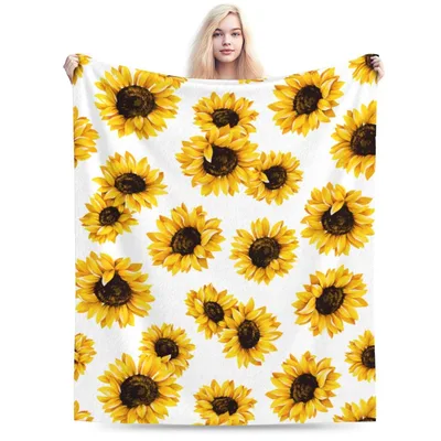 Sunflower Pattern Blanket Bright Yellow Floral Throw for Home