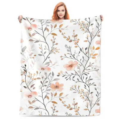 Watercolor Peach Wildflowers Blanket for Nature Lovers