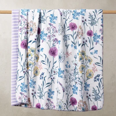 Wildflower Meadow Floral Pattern Blanket featuring blue pink