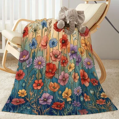 Wildflower Poppy Floral Blanket featuring a vibrant mix of red