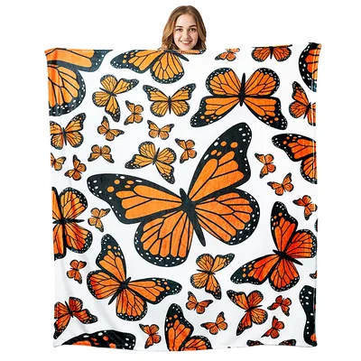 Monarch Butterfly Pattern Blanket: Vibrant Orange Wings on White