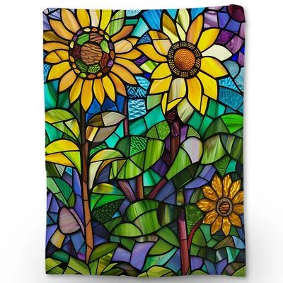 Stained Glass Sunflower Blanket: Vibrant Floral Art for Your Couch