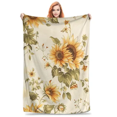 Vintage Sunflowers Floral Design Blanket: Pastoral Elegance Throw