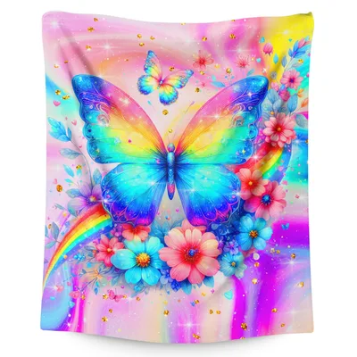 Rainbow Butterfly Pink Sparkle Blanket