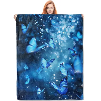 Blue Butterfly Sparkle Blanket: Enchanted Blue Moths and Bokeh Lights