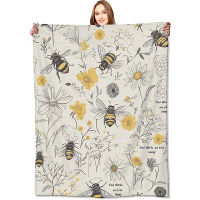 Bees Wildflowers Honeycomb Blanket Kind Words are Like Honey