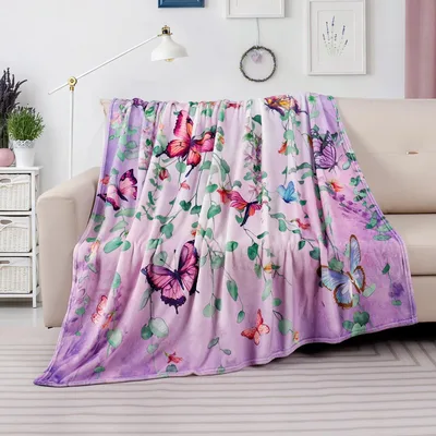 Purple Butterfly Floral Blanket: Watercolor Wings and Vines