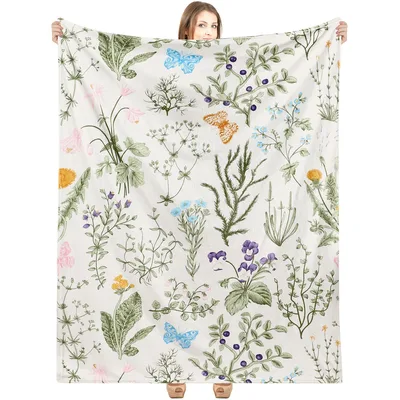 Botanical Wildflower Print Blanket: Vintage Flora and Butterfly Design