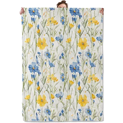 Yellow Floral Blanket featuring a vibrant wildflower meadow print
