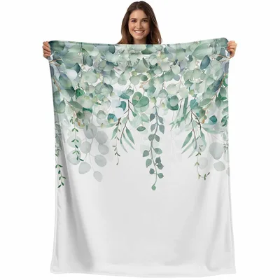 Hanging Sage Eucalyptus Blanket Watercolor Leaf Design for Cozy Spaces