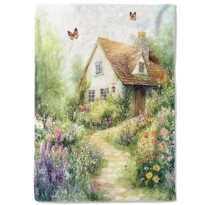 Cottage Garden Flowers Blanket features a watercolor cottage