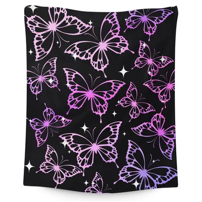 Pink Butterflies on Black Blanket: Dripping Wing Pattern with Sparkles