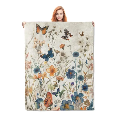 Butterfly Floral Garden Blanket featuring vintage botanical art