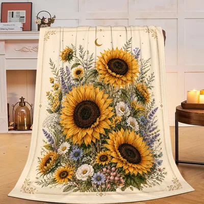 Sunflowers and Wildflowers Bouquet Blanket: Vintage Floral Throw
