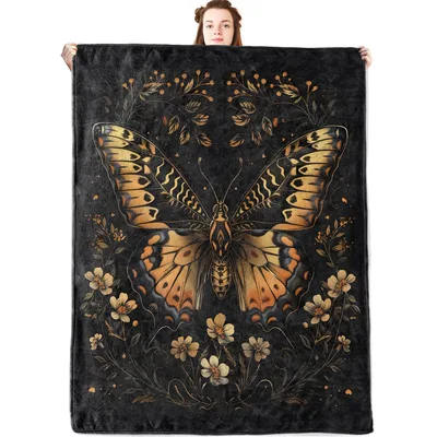 Vintage Butterfly Botanical Floral Blanket