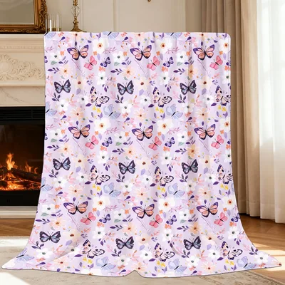 Purple Butterfly and Flower Blanket: A Soft Floral Escape